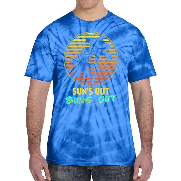 Suns Out Buns Out Retro 80s Vintage Palm Tree Sunset Gift Tie-Dye T-Shirt