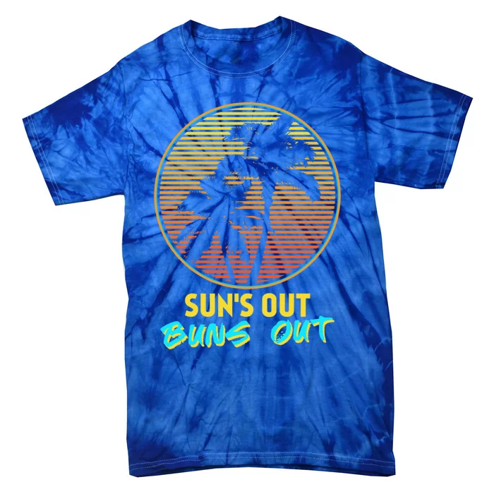 Suns Out Buns Out Retro 80s Vintage Palm Tree Sunset Gift Tie-Dye T-Shirt