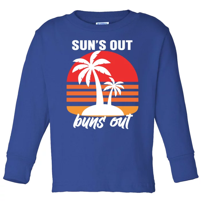 Suns Out Buns Ougift Palm Tree Summer Tees Retro Sunset Great Gift Toddler Long Sleeve Shirt