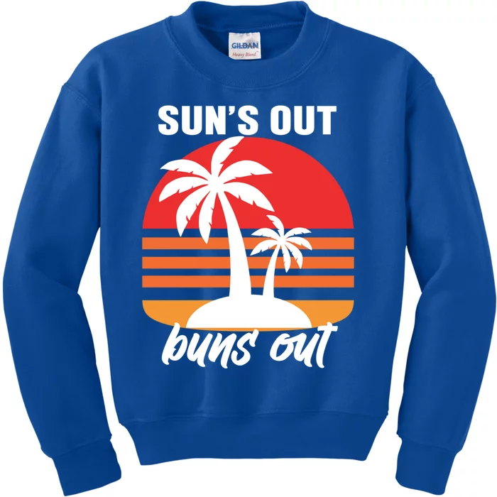 Suns Out Buns Ougift Palm Tree Summer Tees Retro Sunset Great Gift Kids Sweatshirt