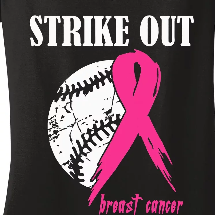 Strike Out Breast Cancer Awareness Baseball Fighters Women's V-Neck T-Shirt