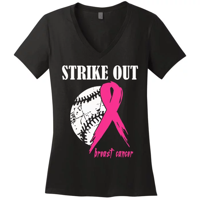 Strike Out Breast Cancer Awareness Baseball Fighters Women's V-Neck T-Shirt