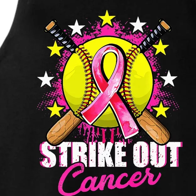 Strike Out Breast Cancer Awareness Day Ribbon Softball Ladies Tri-Blend Wicking Tank