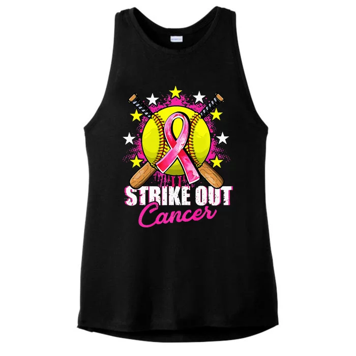 Strike Out Breast Cancer Awareness Day Ribbon Softball Ladies Tri-Blend Wicking Tank