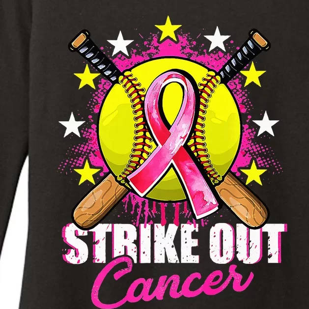 Strike Out Breast Cancer Awareness Day Ribbon Softball Womens CVC Long Sleeve Shirt