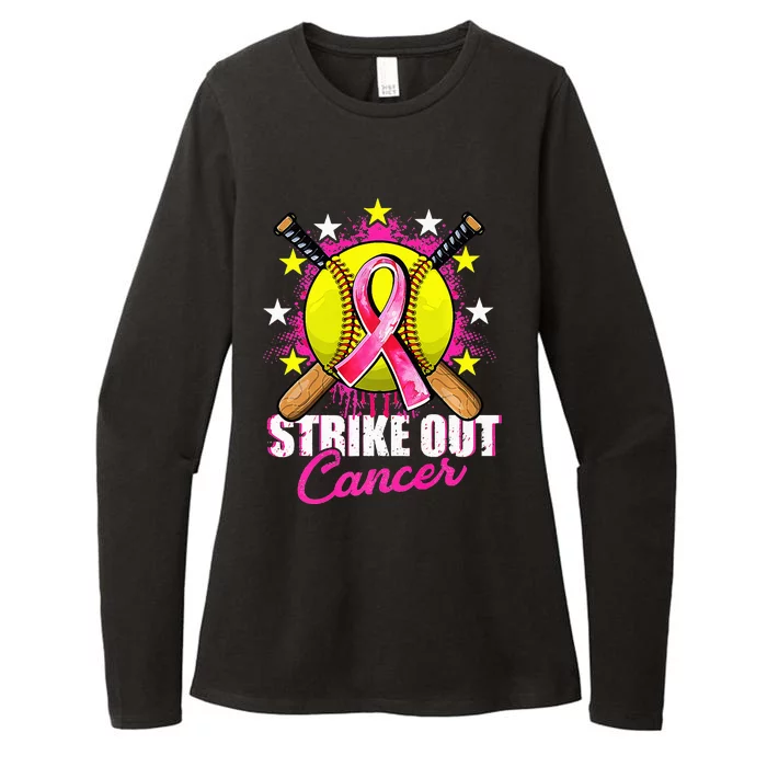 Strike Out Breast Cancer Awareness Day Ribbon Softball Womens CVC Long Sleeve Shirt