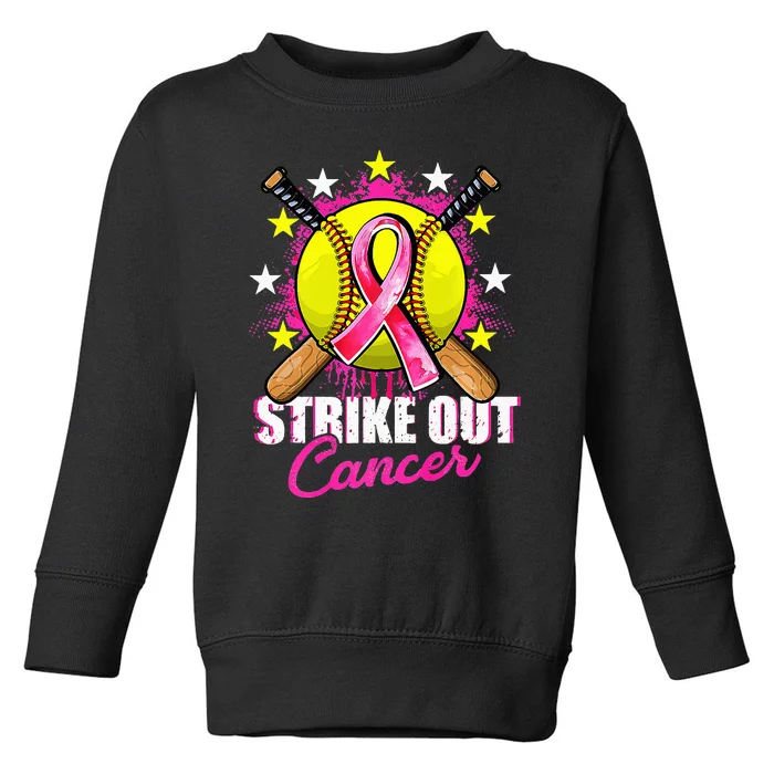 Strike Out Breast Cancer Awareness Day Ribbon Softball Toddler Sweatshirt