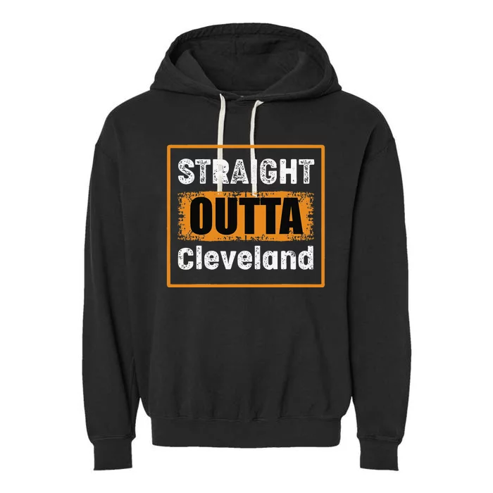 Straight Outta Cleveland Ohio USA Retro Distressed Vintage Garment-Dyed Fleece Hoodie