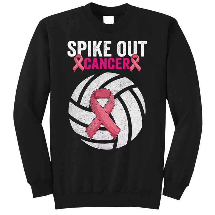 Spike Out Cancer Funny Breast Cancer Awareness Pink Ribbon Volleyball Sweatshirt