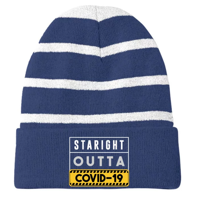 Straight Outta Covid 19 Striped Beanie with Solid Band