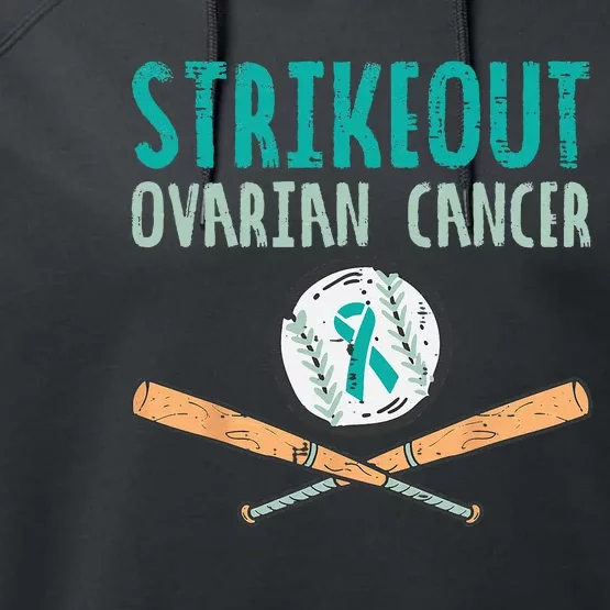 Strikeout Ovarian Cancer Baseball Teal Ribbon Awareness Performance Fleece Hoodie