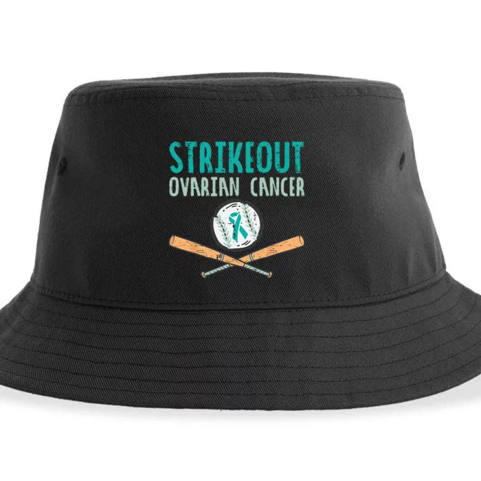 Strikeout Ovarian Cancer Baseball Teal Ribbon Awareness Sustainable Bucket Hat