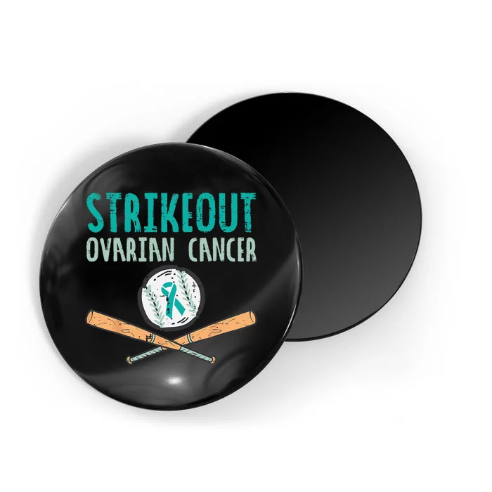 Strikeout Ovarian Cancer Baseball Teal Ribbon Awareness Magnet