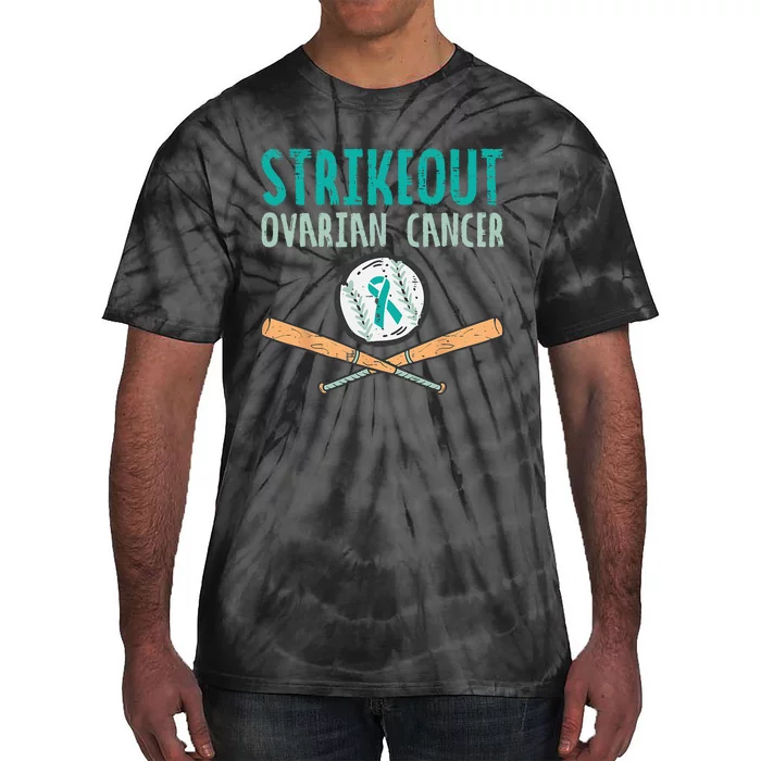 Strikeout Ovarian Cancer Baseball Teal Ribbon Awareness Tie-Dye T-Shirt