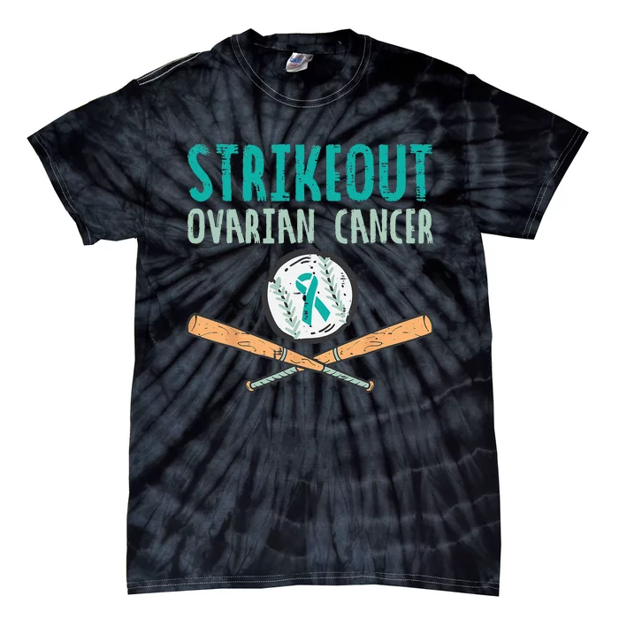 Strikeout Ovarian Cancer Baseball Teal Ribbon Awareness Tie-Dye T-Shirt