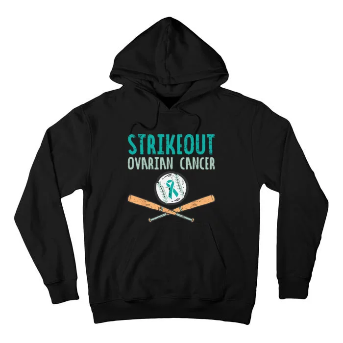 Strikeout Ovarian Cancer Baseball Teal Ribbon Awareness Tall Hoodie