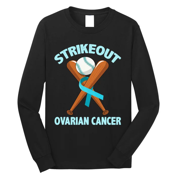 Strikeout Ovarian Cancer Baseball Teal Ribbon Awareness Long Sleeve Shirt