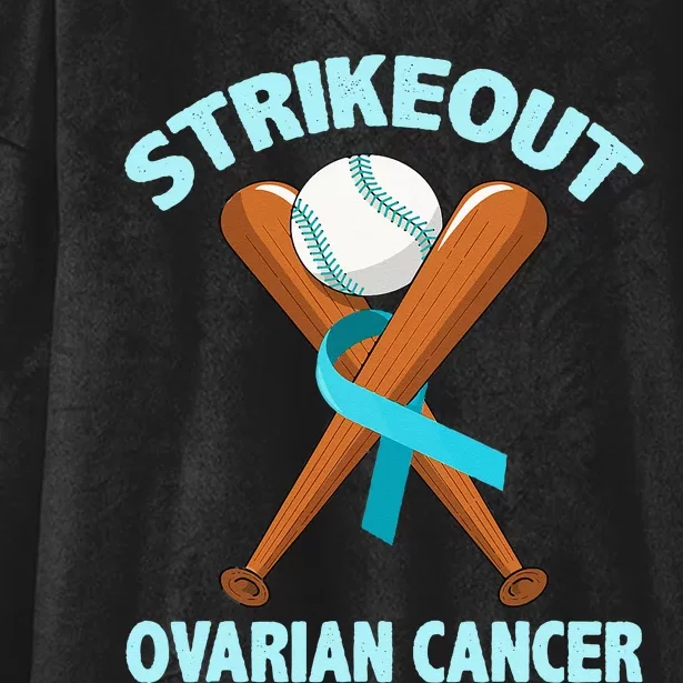 Strikeout Ovarian Cancer Baseball Teal Ribbon Awareness Hooded Wearable Blanket