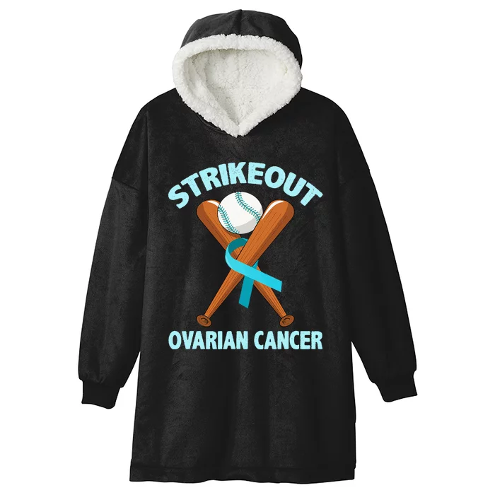 Strikeout Ovarian Cancer Baseball Teal Ribbon Awareness Hooded Wearable Blanket