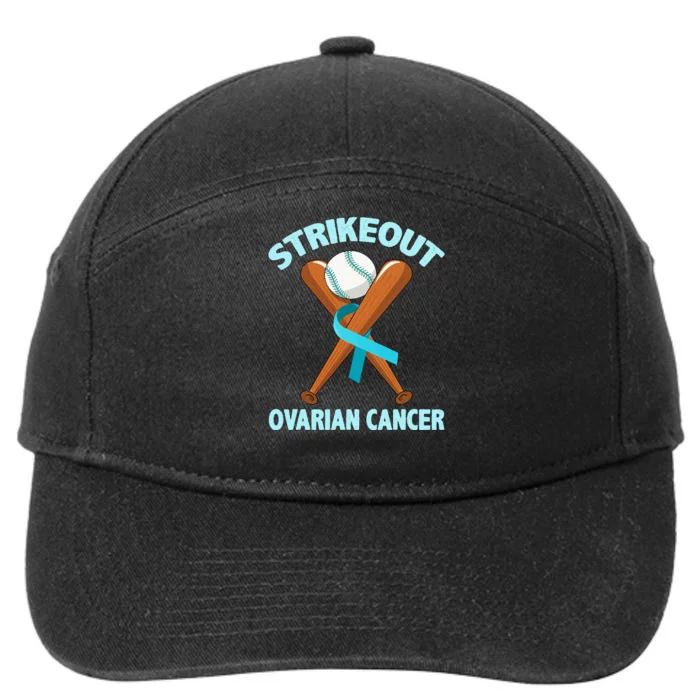 Strikeout Ovarian Cancer Baseball Teal Ribbon Awareness 7-Panel Snapback Hat