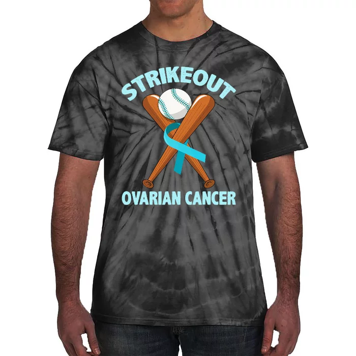 Strikeout Ovarian Cancer Baseball Teal Ribbon Awareness Tie-Dye T-Shirt