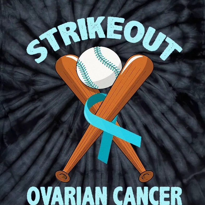 Strikeout Ovarian Cancer Baseball Teal Ribbon Awareness Tie-Dye T-Shirt