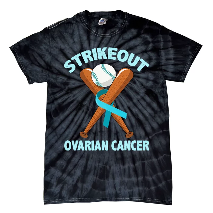 Strikeout Ovarian Cancer Baseball Teal Ribbon Awareness Tie-Dye T-Shirt