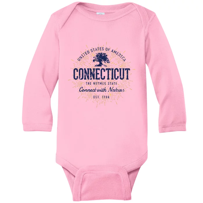 State Of Connecticut Vintage Retro Connecticut Baby Long Sleeve Bodysuit