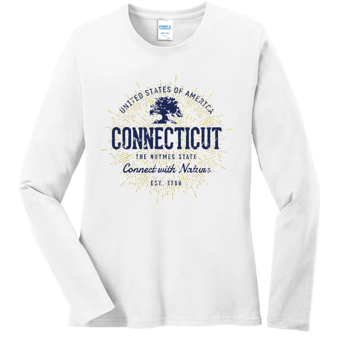 State Of Connecticut Vintage Retro Connecticut Ladies Long Sleeve Shirt