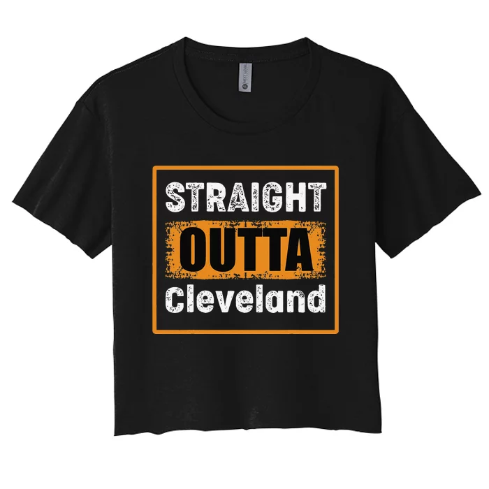 Straight Outta Cleveland Ohio USA Retro Distressed Women's Crop Top Tee