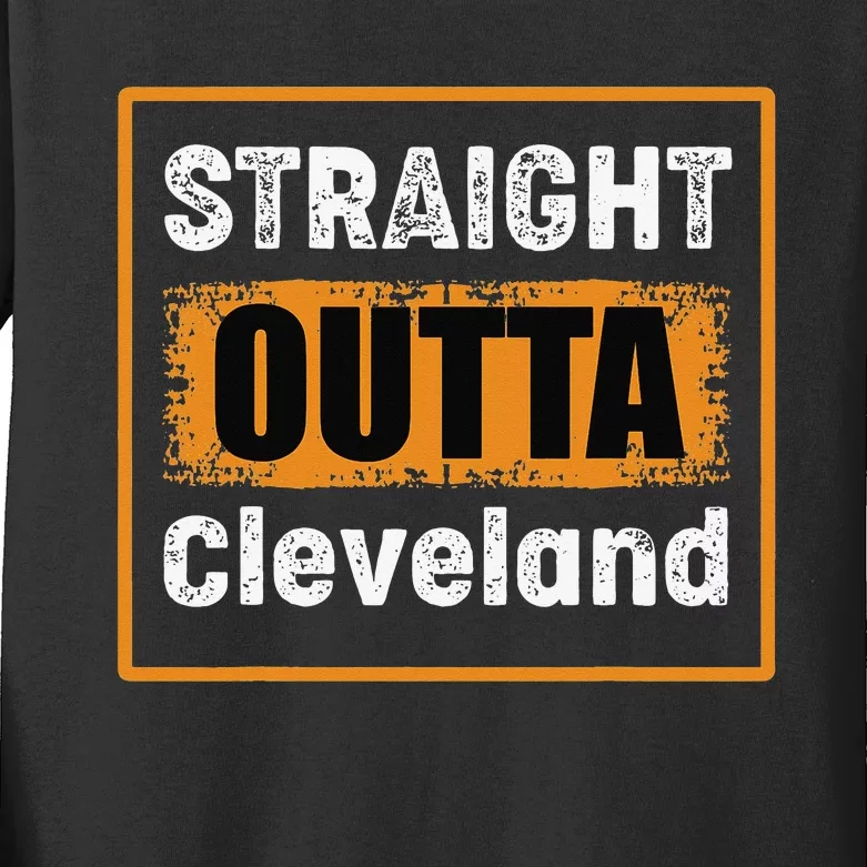 Straight Outta Cleveland Ohio USA Retro Distressed Kids Long Sleeve Shirt