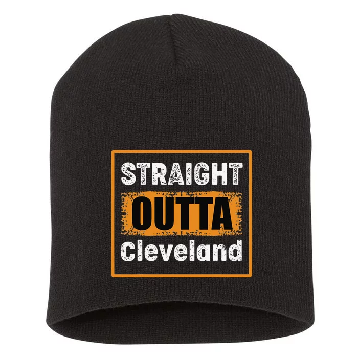 Straight Outta Cleveland Ohio USA Retro Distressed Short Acrylic Beanie