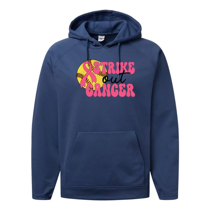 Strike Out Cancer Softball Breast Cancer Awareness Performance Fleece Hoodie