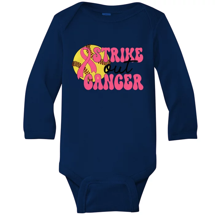 Strike Out Cancer Softball Breast Cancer Awareness Baby Long Sleeve Bodysuit