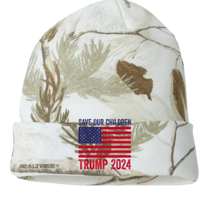 Save Our Children Stop Human Trafficking Trump 2024 Kati - 12in Camo Beanie