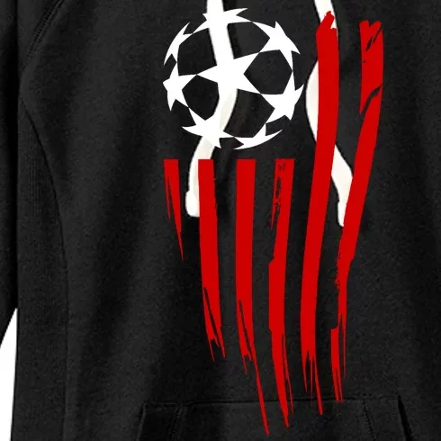 Soccer Ball American Flag Women's Fleece Hoodie