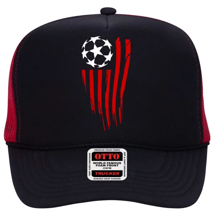 Soccer Ball American Flag High Crown Mesh Trucker Hat