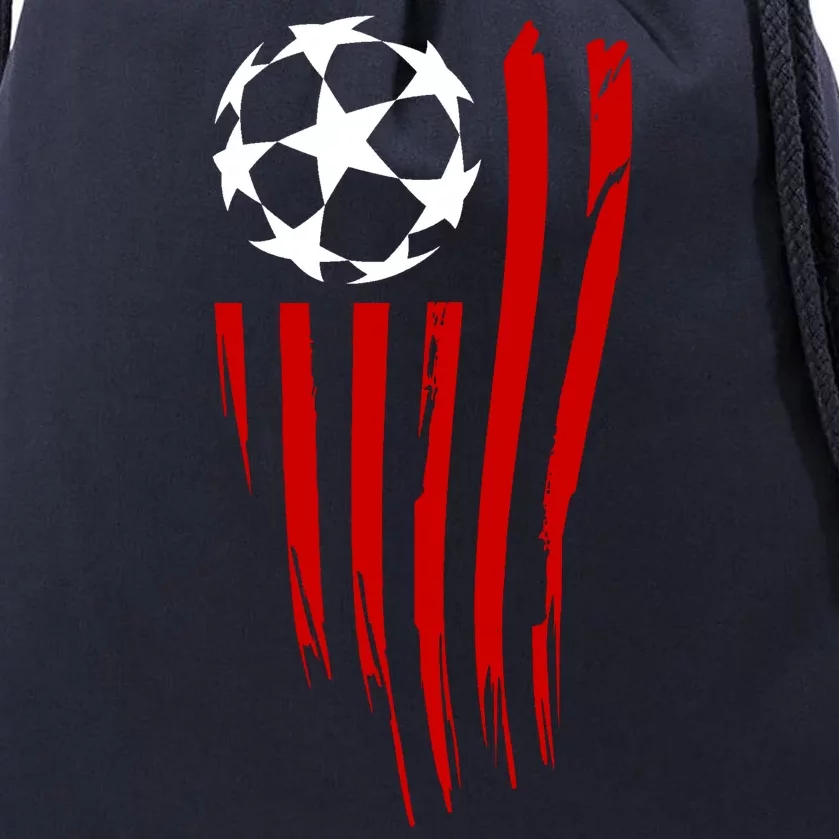 Soccer Ball American Flag Drawstring Bag