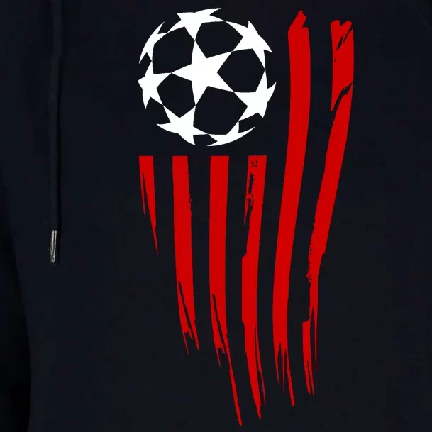 Soccer Ball American Flag Womens Funnel Neck Pullover Hood