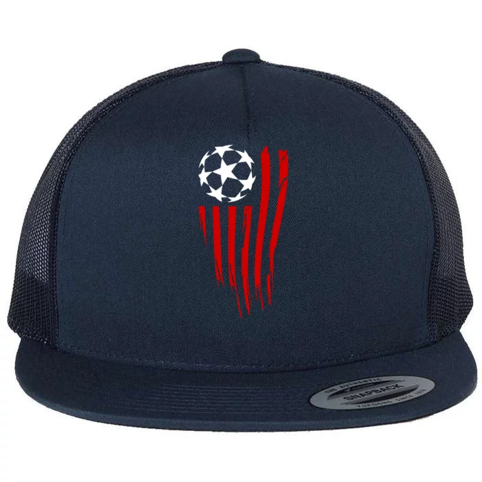 Soccer Ball American Flag Flat Bill Trucker Hat