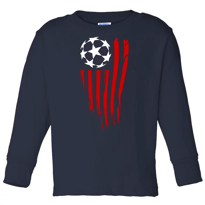 Soccer Ball American Flag Toddler Long Sleeve Shirt