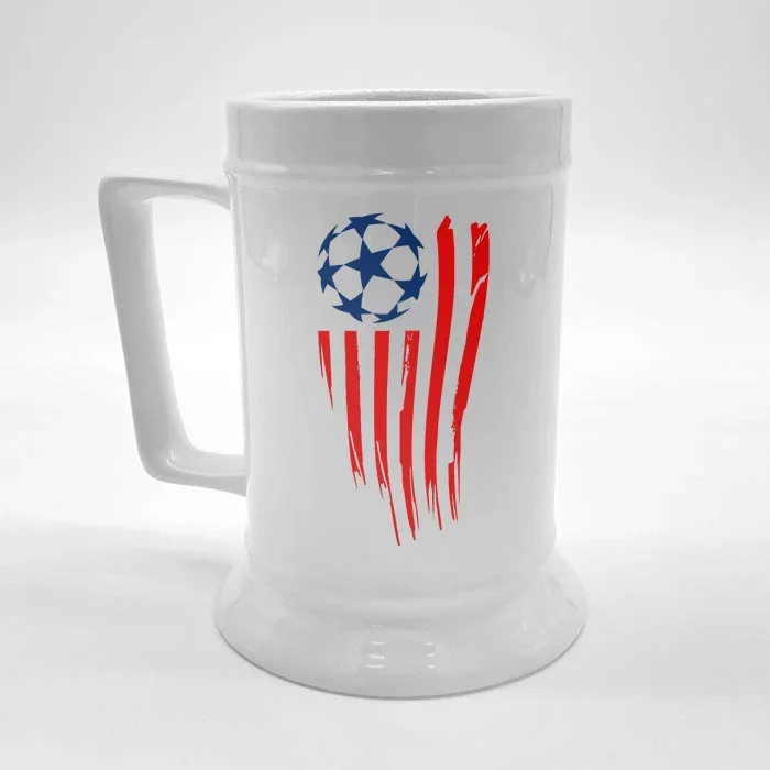 Soccer Ball American Flag Front & Back Beer Stein