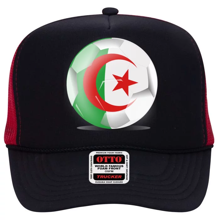 Soccer Ball Country Flag Algeria High Crown Mesh Trucker Hat