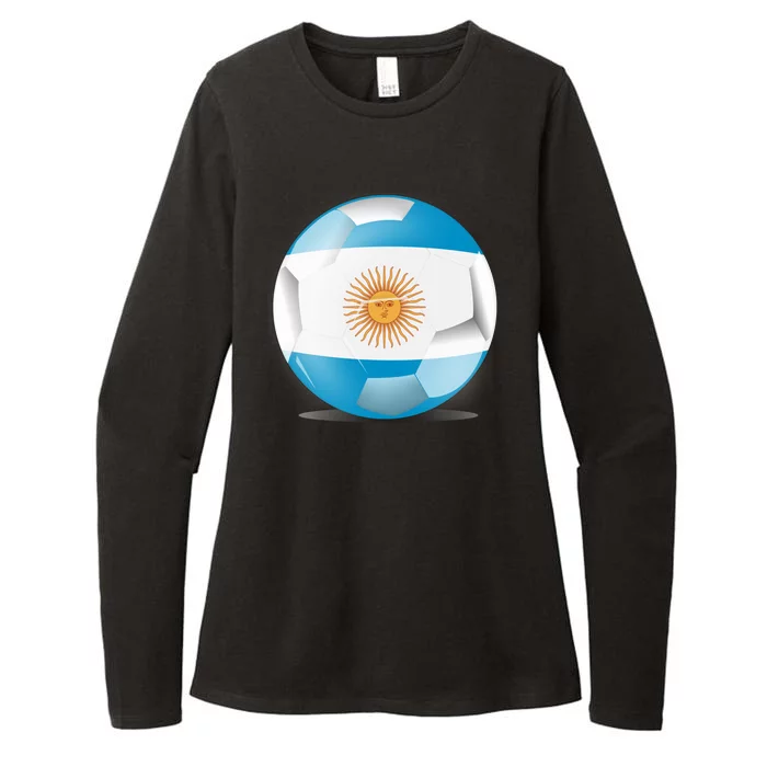 Soccer Ball Country Flag Argentina Womens CVC Long Sleeve Shirt