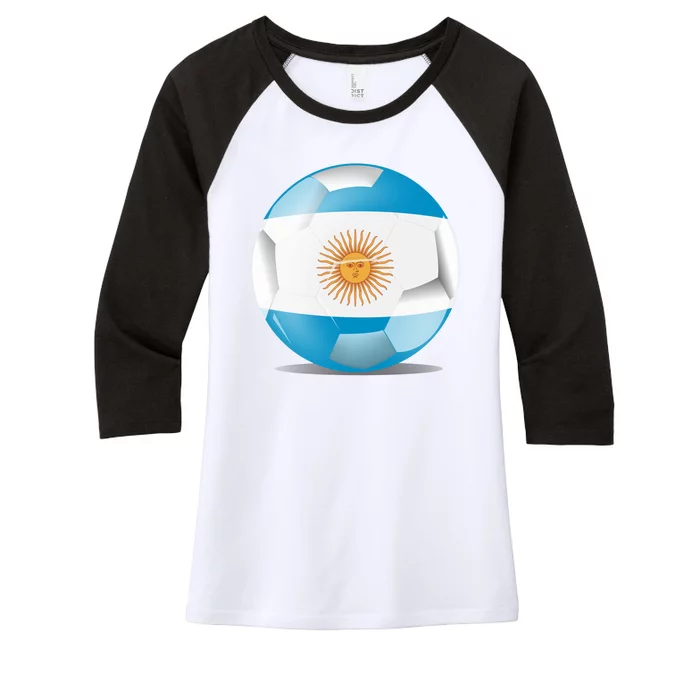 Soccer Ball Country Flag Argentina Women's Tri-Blend 3/4-Sleeve Raglan Shirt