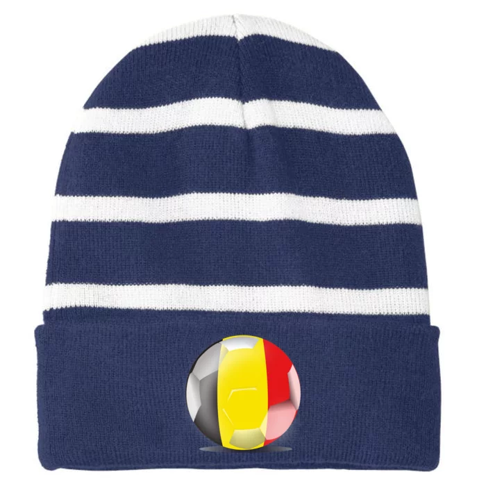 Soccer Ball Country Flag Belgium Striped Beanie with Solid Band