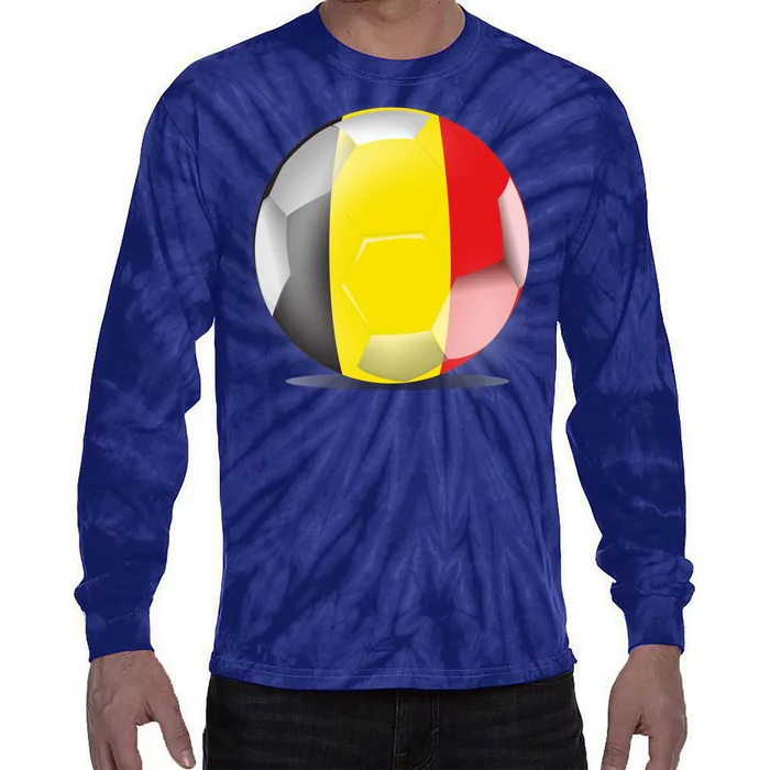 Soccer Ball Country Flag Belgium Tie-Dye Long Sleeve Shirt