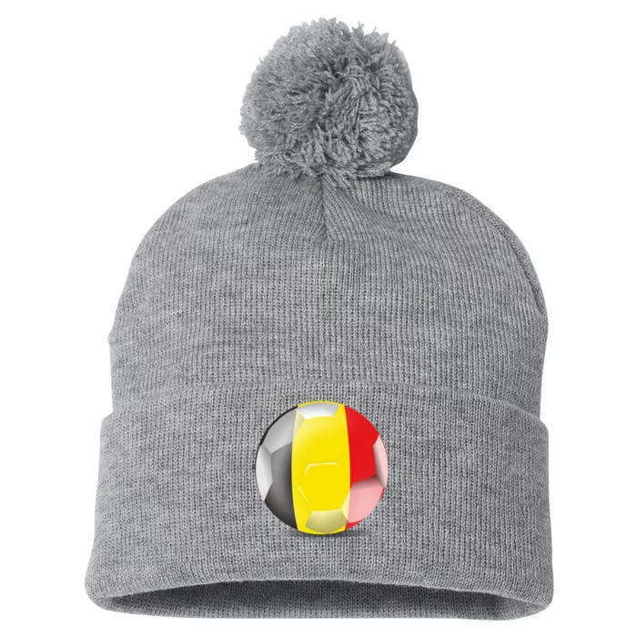 Soccer Ball Country Flag Belgium Pom Pom 12in Knit Beanie