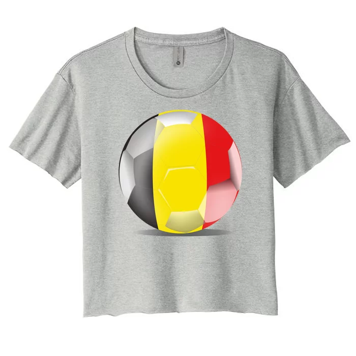 Soccer Ball Country Flag Belgium Women's Crop Top Tee