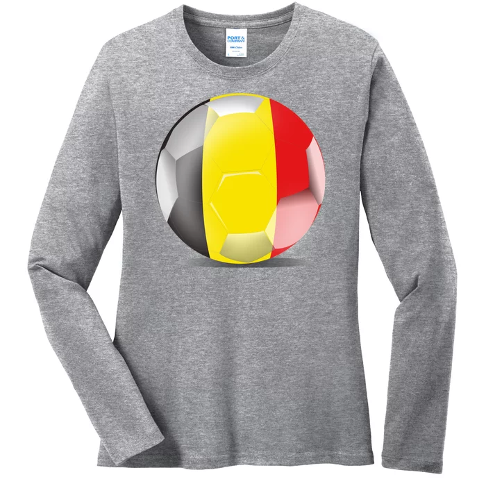 Soccer Ball Country Flag Belgium Ladies Long Sleeve Shirt